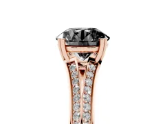 Fancy Black Round Cut Diamond Split Shank Pavé Engagement Ring Set in Rose gold with Prong-Set Center Stone