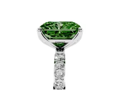 Fancy Green Radiant Cut Diamond Solitaire Engagement Ring Set in Silver with Round Pavé Band and Prong Setting