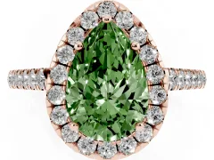 Fancy Green Pear Cut Diamond Halo Pavé Engagement Ring Set in Rose gold with Prong Setting