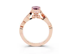 Fancy Pink Emerald Cut Diamond Vine Band Solitaire Ring Set in Rose gold with Milgrain Prong Setting