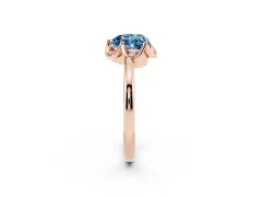 Fancy Blue Heart Cut Diamond Round Cluster Halo Ring Set in Rose gold with Solitaire Band and Prong Setting