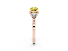 Fancy Yellow Cushion Cut Diamond Three-Stone Ring Set in Rose gold with Pavé Band and Smaller Side Stones