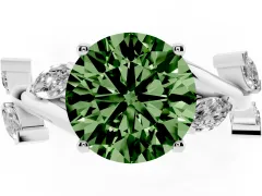 Fancy Green Round Cut Diamond Solitaire Ring Set in Platinum with Twisted Marquise Accent Band