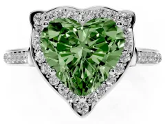 Fancy Green Heart Cut Diamond Halo Ring Set in Silver with Pavé-Lined Shoulders and Prong Setting