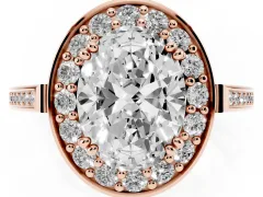 Oval Cut Diamond Halo Ring Set in Rose gold with Accent-Lined Split Shank and Prong Setting