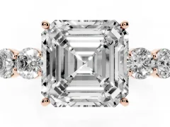Asscher Cut Diamond Five-Stone Prong Set Band Ring Set in Rose gold with Polished Band