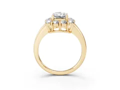 Radiant Cut Diamond Halo Cluster Engagement Ring Set in Yellow gold with Polished Band and Prong Setting