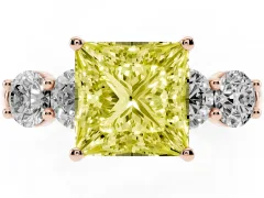 Fancy Yellow Princess Cut Diamond Five-Stone Prong Set Ring Set in Rose gold with Classic Band