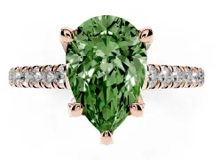 Fancy Green Pear Cut Diamond Solitaire Ring Set in Rose gold with Brilliant Pavé Band and Prong Setting