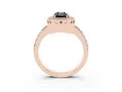 Fancy Black Emerald Cut Diamond Halo Ring Set in Rose gold with Pavé Shank and Prong Setting