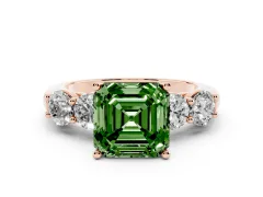 Fancy Green Asscher Cut Diamond Five-Stone Prong Set Ring Set in Rose gold with Classic Band