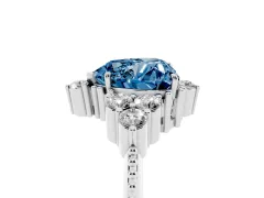 Fancy Blue Heart Cut Diamond Cluster Ring Set in Silver with Beaded Band