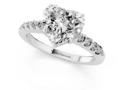 Heart Cut Diamond Solitaire Engagement Ring Set in Platinum with Pavé Band and Prong Setting