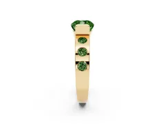 Fancy Green Cushion Cut Diamond Channel-Set Band Ring Set in Yellow gold with Bezel Prong Setting