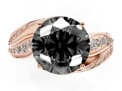 Fancy Black Round Cut Diamond Solitaire Ring Set in Rose gold with Layered Twist Pavé Band