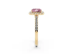 Fancy Pink Princess Cut Diamond Halo Pavé Engagement Ring Set in Yellow gold with Prong Setting