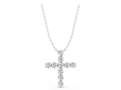 Round Diamond Cross Pendant Set in Silver with Prong-Set Stones