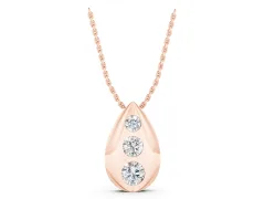 Round Diamond Teardrop Pendant Set in Rose gold with Three Bezel-Set Stones