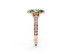Fancy Green Marquise Cut Diamond Solitaire Ring Set in Rose gold with Milgrain-Edged Pavé Band and Prong Setting