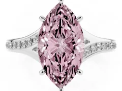 Fancy Pink Marquise Cut Diamond Solitaire Ring Set in Silver with Pavé Accent Band and Classic Prong Setting