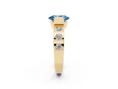 Fancy Blue Oval Cut Diamond Channel-Set Band Ring Set in Yellow gold with Bezel Prong Setting