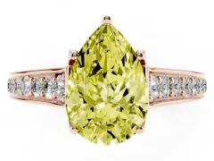 Fancy Yellow Pear Cut Diamond Solitaire Pavé Engagement Ring Set in Rose gold with Prong Setting