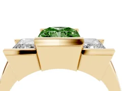 Fancy Green Radiant Cut Diamond Three-Stone Channel Set Ring Set in Yellow gold with Smooth Polished Band