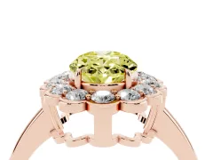 Fancy Yellow Oval Cut Diamond Halo Cluster Engagement Ring Set in Rose gold with Solitaire Band and Prong Setting
