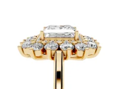 Princess Cut Diamond Floral Double Halo Ring Set in Yellow gold with Round Petals