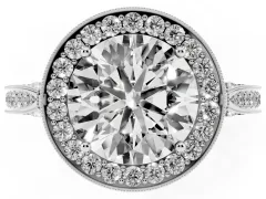 Round Cut Diamond Halo Engagement Ring Set in Platinum with Accent Split Shank Band