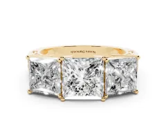 Princess Cut Diamond Three-Stone Ring Set in Yellow gold with Textured Band