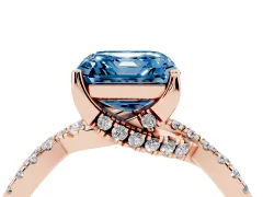 Fancy Blue Asscher Cut Diamond Twist Pavé Solitaire Engagement Ring Set in Rose gold with Prong Setting