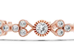 Round Cut Diamond Bezel-Set Tennis Bracelet Set in Rose gold with Milgrain Band