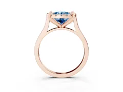 Fancy Blue Round Cut Diamond Cluster Halo Solitaire Ring Set in Rose gold with Prong Setting