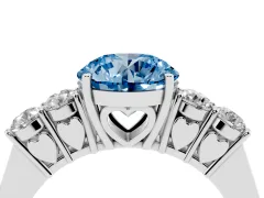 Fancy Blue Round Cut Diamond Five-Stone Prong Set Band Ring Set in White gold with Polished Band