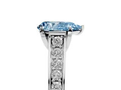 Fancy Blue Pear Cut Diamond Solitaire Pavé Engagement Ring Set in White gold with Prong Setting