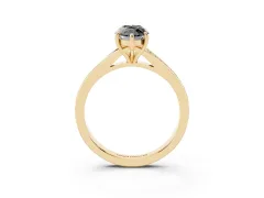 Fancy Black Marquise Cut Diamond Solitaire Ring Set in Yellow gold with Pavé Accent Band and Classic Prong Setting