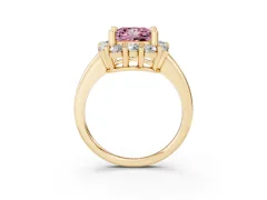 Fancy Pink Princess Cut Diamond Halo Cluster Engagement Ring Set in Yellow gold with Polished Band and Prong Setting