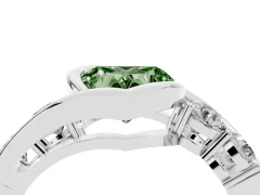 Fancy Green Heart Cut Diamond Bezel Bypass Ring Set in Platinum with Round Accents
