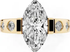 Marquise Cut Diamond Channel-Set Band Ring Set in Yellow gold with Bezel Prong Setting
