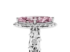 Fancy Pink Marquise Cut Diamond Halo Ring Set in Silver with Filigree Leaf Band and Prong Setting