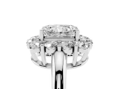 Radiant Cut Diamond Halo Cluster Engagement Ring Set in Silver with Polished Band and Prong Setting