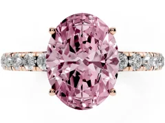 Fancy Pink Oval Cut Diamond Pavé Solitaire Engagement Ring Set in Rose gold with Prong Setting