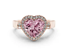 Fancy Pink Heart Cut Diamond Halo Ring Set in Rose gold with Twist Band and Pavé Accents