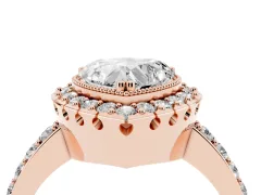 Heart Cut Diamond Halo Ring Set in Rose gold with Pavé Shank and Prong Setting
