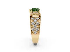 Fancy Green Heart Cut Diamond Milgrain Halo Pavé Engagement Ring Set in Yellow gold with Prong Setting