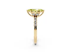 Fancy Yellow Marquise Cut Diamond Three-Stone Pavé Ring Set in Yellow gold with Prong Setting