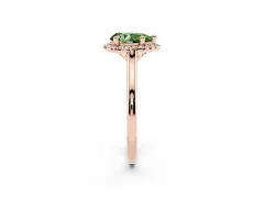 Fancy Green Pear Cut Diamond Halo Engagement Ring Set in Rose gold with Pavé Band and Rising Shoulders