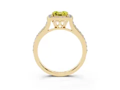 Fancy Yellow Asscher Cut Diamond Halo Engagement Ring Set in Yellow gold with Round Pavé Shoulders and Heart Gallery