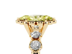 Fancy Yellow Marquise Cut Diamond Floral Halo Ring Set in Yellow gold with Shared Prong Band